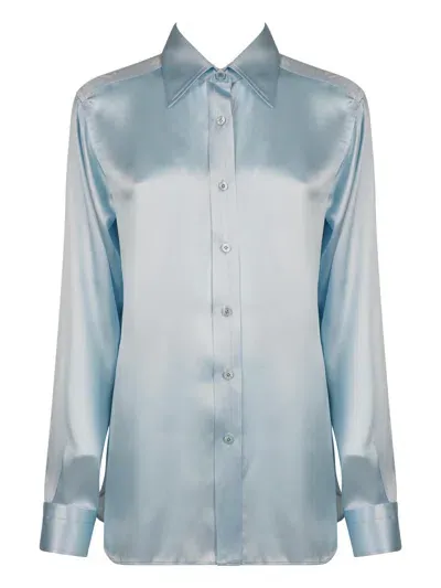 Tom Ford Charmeuse Silk Shirt In Blue