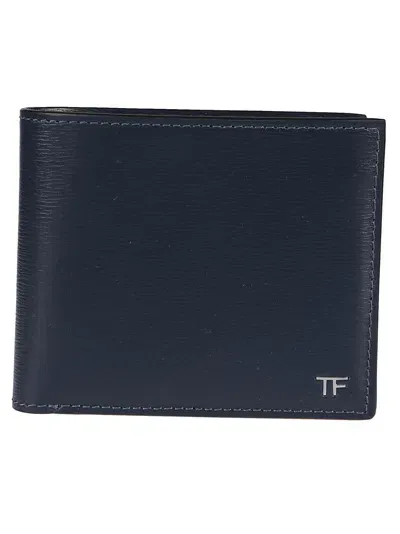 Tom Ford Classic T Bifold Wallet In Navy