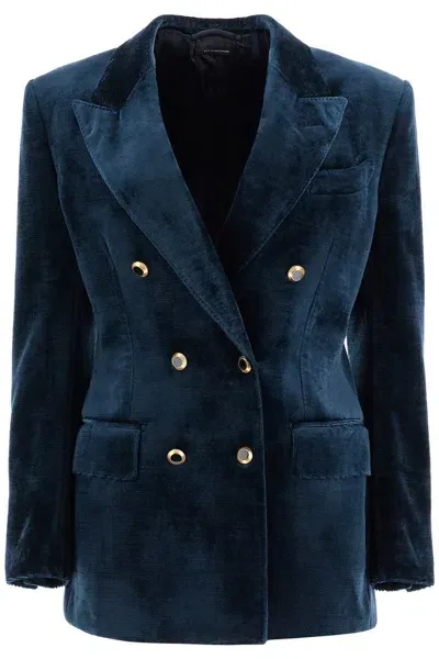 Tom Ford Wallis Velvet Double-breasted Jacket In Blue