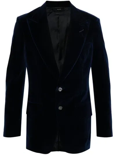 Tom Ford Compact Light Velvet Atticus Jacket In Blue