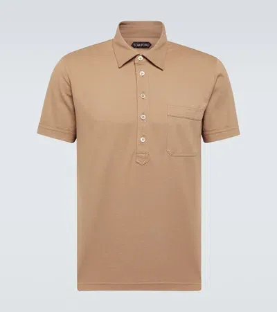 Tom Ford Cotton And Silk Polo Shirt In Brown