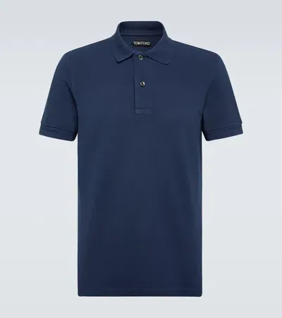 Tom Ford Cotton Piquet Polo Shirt In Indigo