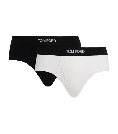 Tom Ford Cotton-stretch Logo Briefs In Blue