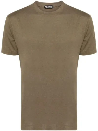 Tom Ford Logo-embroidered Jersey T-shirt In Verde