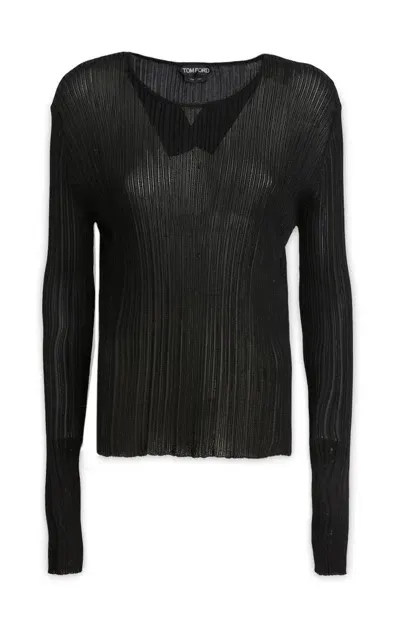 Tom Ford Crewneck Ribbed In Black