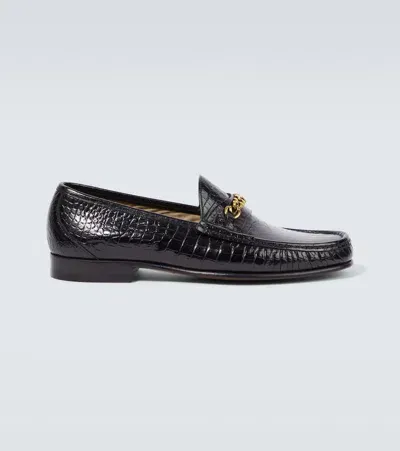 Tom Ford Croc-effect Leather Loafers In Black