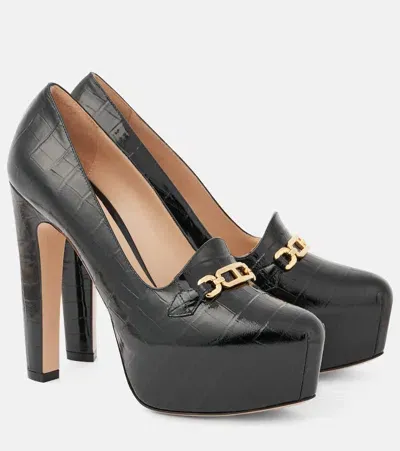 Tom Ford Croc-effect Patent Leather Platform Pumps In Black