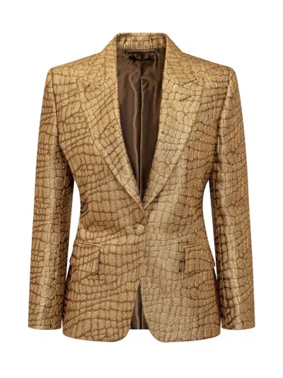 Tom Ford Croco Jacquard Walls Blazer In Gold