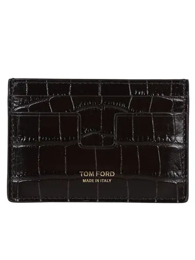 Tom Ford Crocodile Embossed Credit Card Holder In Brown