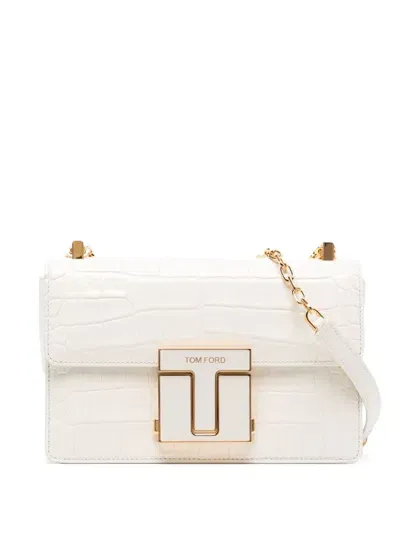 Tom Ford Crocodile-embossed Crossbody Bag In White