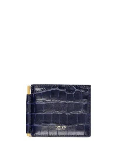 Tom Ford Crocodile-embossed Wallet In Blue