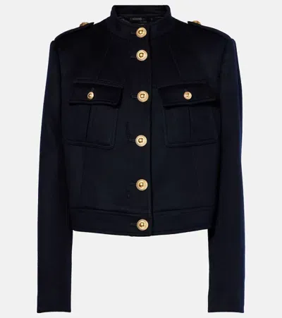 Tom Ford Cropped Wool And Cashmere Jacket In Blue