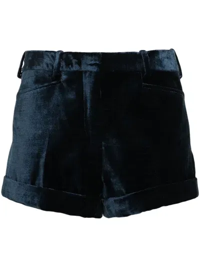 Tom Ford Crushed Velvet Shorts In Blue