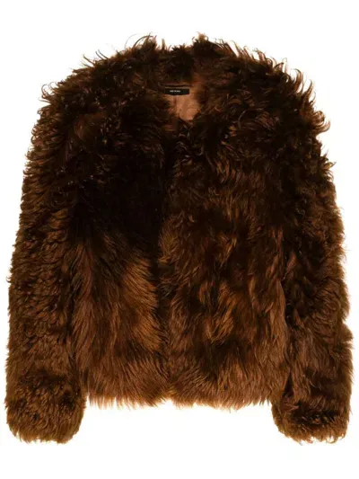 Tom Ford Kragenlose Shearling-jacke In Brown