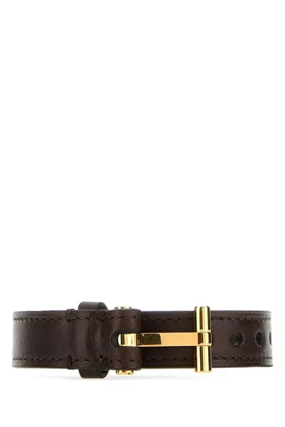 Tom Ford Dark Brown Leather T Bracelet