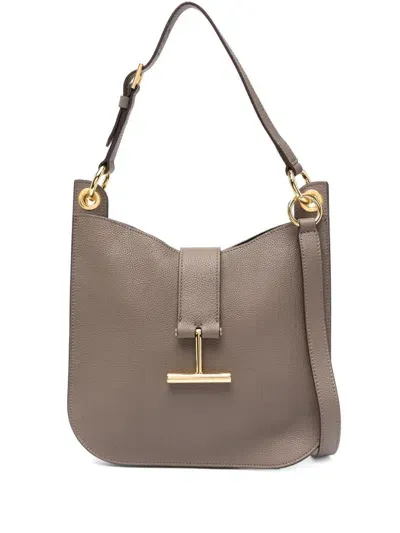 Tom Ford Day Grain Leather Small Crossbody Bag In Grey