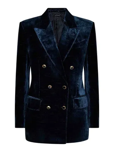 Tom Ford Double-breasted Blazer In Blue