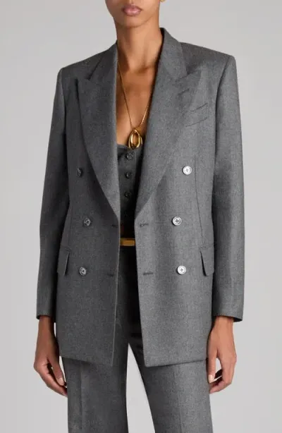 Tom Ford Double Breasted Virgin Wool Twill Blazer In Ig164 Grey Melange