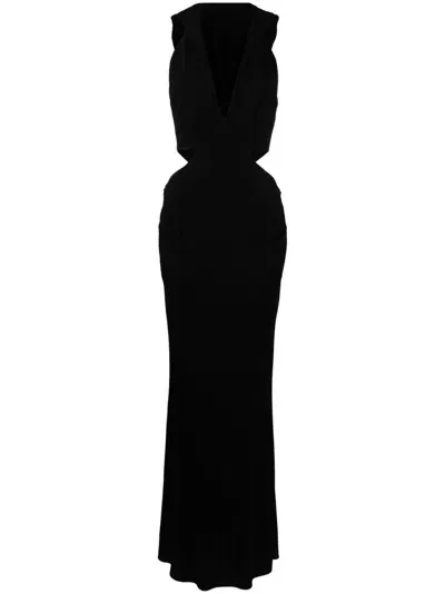 Tom Ford Draped-back V-neck Dress In Black