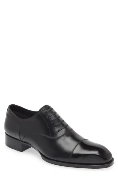 Tom Ford Elkan Burnished Leather Oxford In 1n001 Black