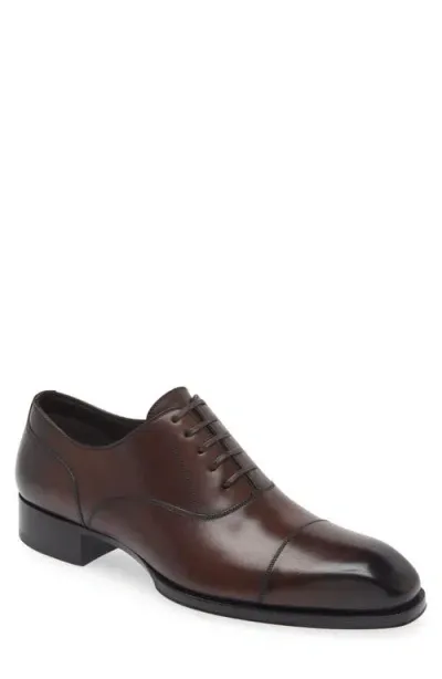 Tom Ford Elkan Burnished-leather Oxford Shoes In Brown