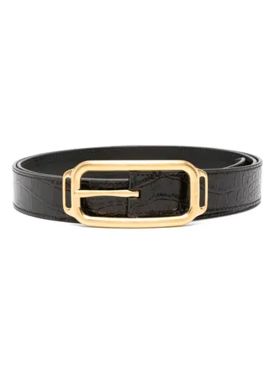 Tom Ford Embossed-crocodile Belt In Brown