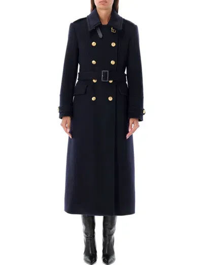 Tom Ford Felt Military Long Coat In Blue