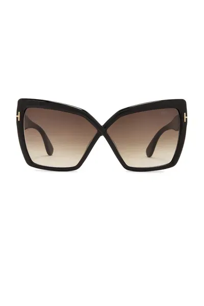 Tom Ford Fiore Sunglasses In Shiny Black & Smoke