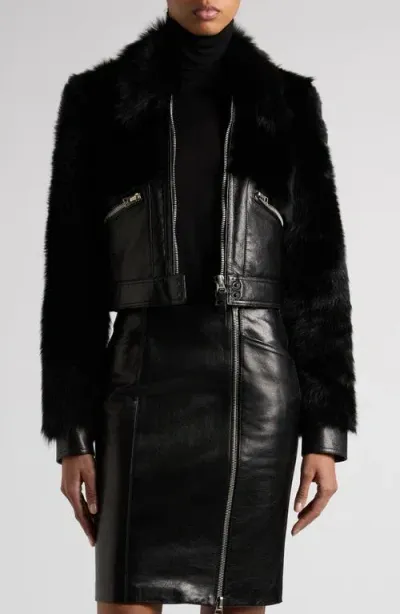 Tom Ford Genuine Shearling & Leather Moto Jacket In Lb999 Black