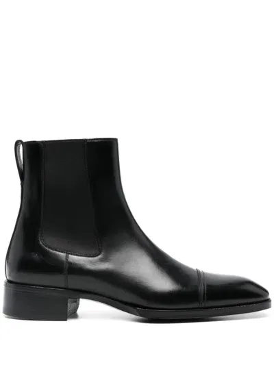 Tom Ford Burnished Leather Elkan Chelsea Boot In Black