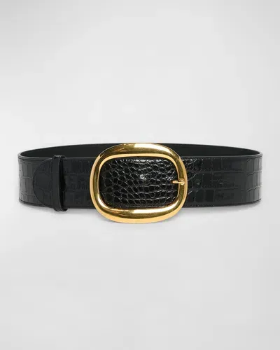 Tom Ford Glossy Croc-stamped Leather Belt In Black