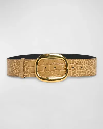 Tom Ford Glossy Croc-stamped Leather Belt In Safari Beige