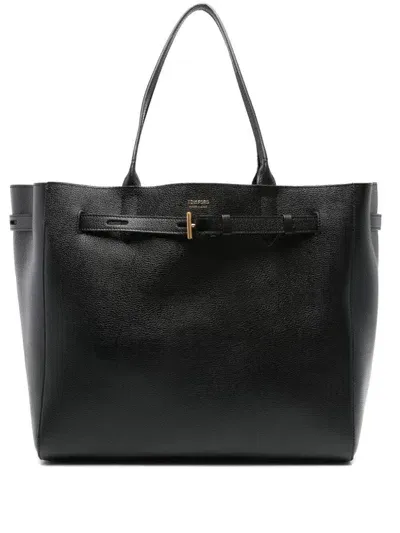 Tom Ford Grain Leather Large Tote In Black