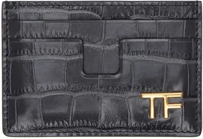 Tom Ford Gray Shiny Stamped Crocodile Leather Classic Tf Card Holder In 1g020 Iron