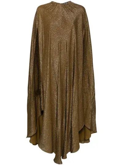 Tom Ford Green Glitter Draped Dress In Metallic