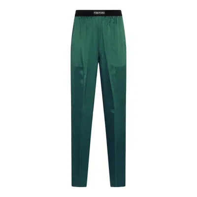 Tom Ford Green Silk - Blend Trousers In Dark Emerald