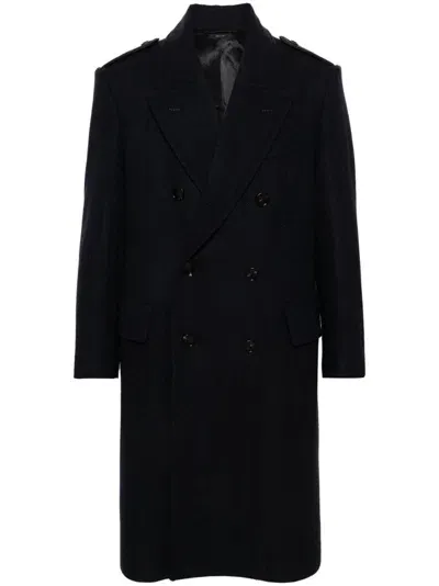 Tom Ford Herringbone Coat In Blue