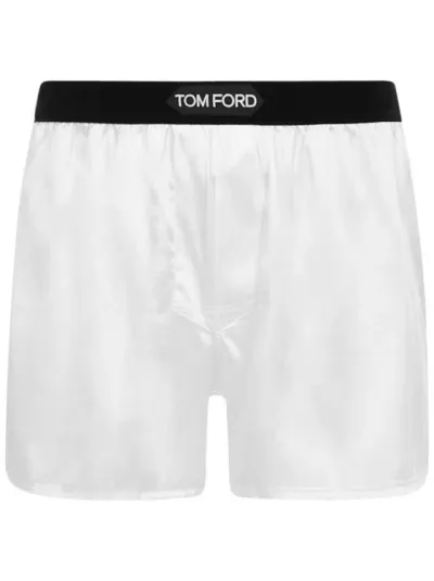 Tom Ford Velvet-trimmed Stretch-silk Satin Boxer Shorts In White