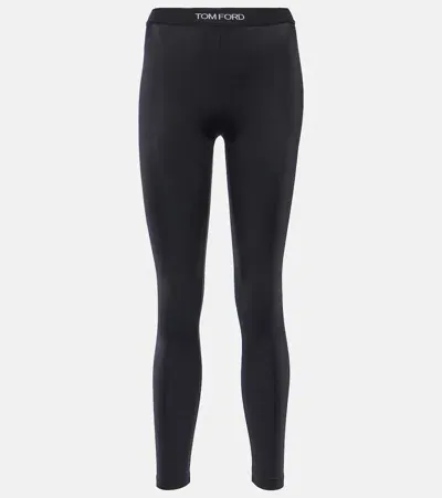 Tom Ford Jacquard-trimmed Stretch-jersey Leggings In Black