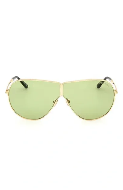 Tom Ford Keating 71mm Oversize Pilot Sunglasses In Shiny Deep Gold/green