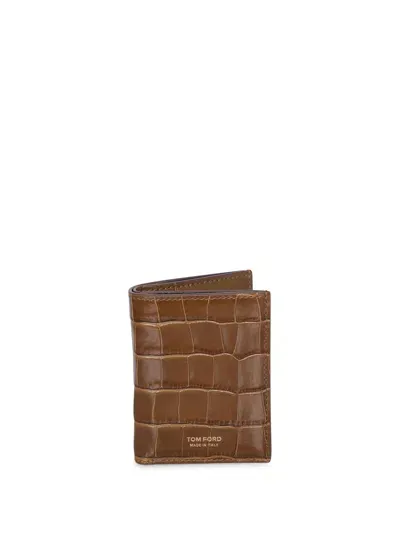 Tom Ford Khaki Crocodile Wallet In Brown