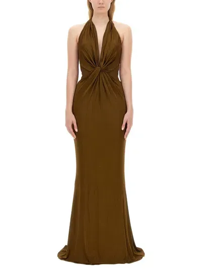 Tom Ford Knitted Evening Dress In Military Green