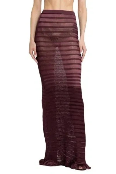 Tom Ford Ladder Slinky Viscose Long Skirt In Burgundy