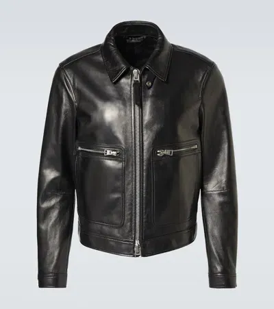 Tom Ford Leather Blouson In Black