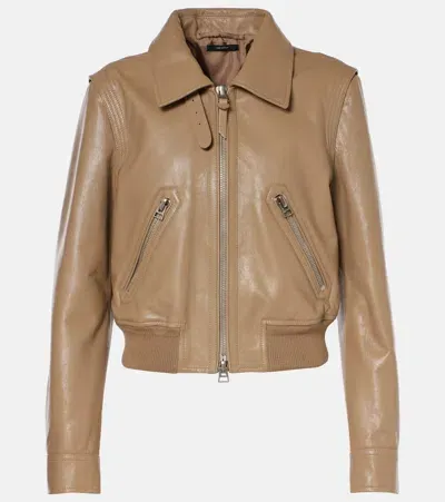 Tom Ford Leather Blouson In Brown