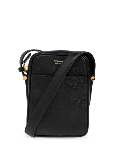 Tom Ford Leather Messenger Bag In Black