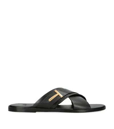 Tom Ford Mens Black Preston Brand-badge Leather Sandals