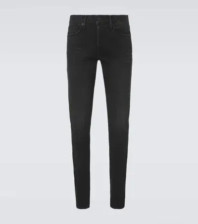 Tom Ford Leather-trimmed Slim Jeans In Black