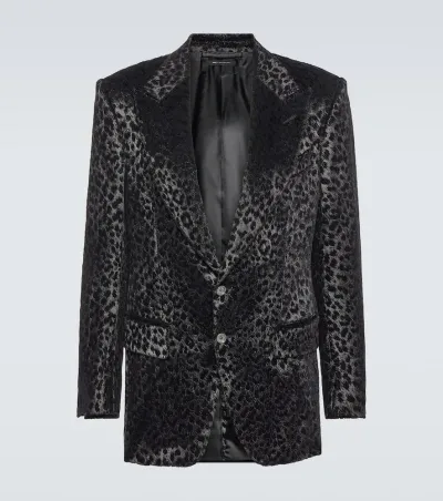 Tom Ford Leopard-print Velvet Blazer In Schwarz