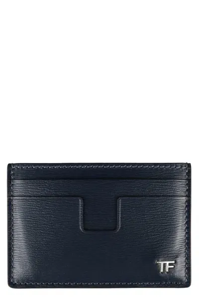 Tom Ford Logo Detail Leather Card Holder In Blue